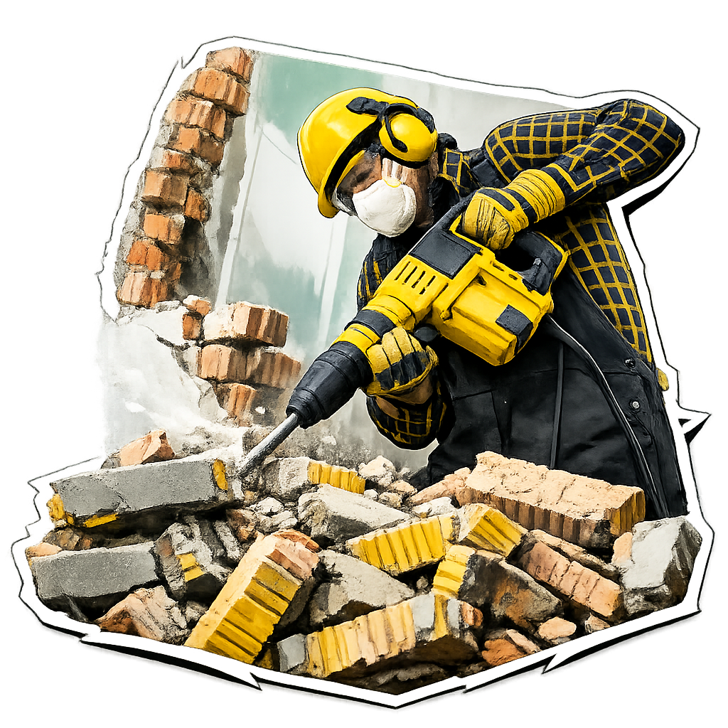 Процесс демонтажа стен профессиональным инструментом